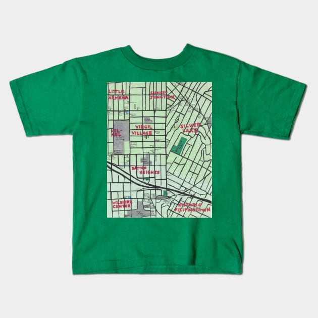 Hoover and Virgil Street Ramble Kids T-Shirt by PendersleighAndSonsCartography